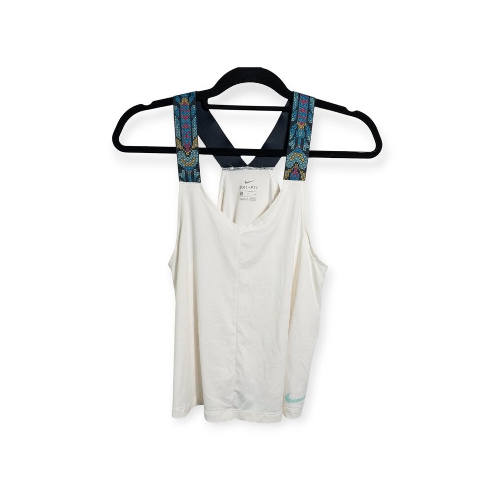 Nike Dri-Fit Womens Loose-Fit Tank Top White W/ Patterned Straps Size S